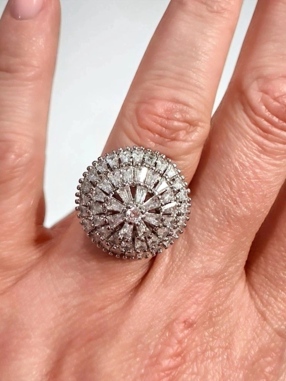 Round Crystal-Style Statement Ring in Silver Like New Size 7